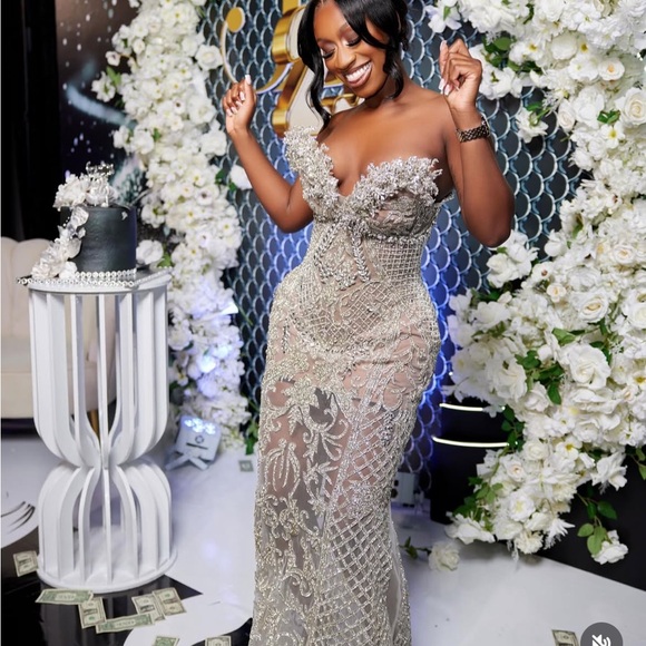 Dresses & Skirts - Elegant Silver Embellished Gown